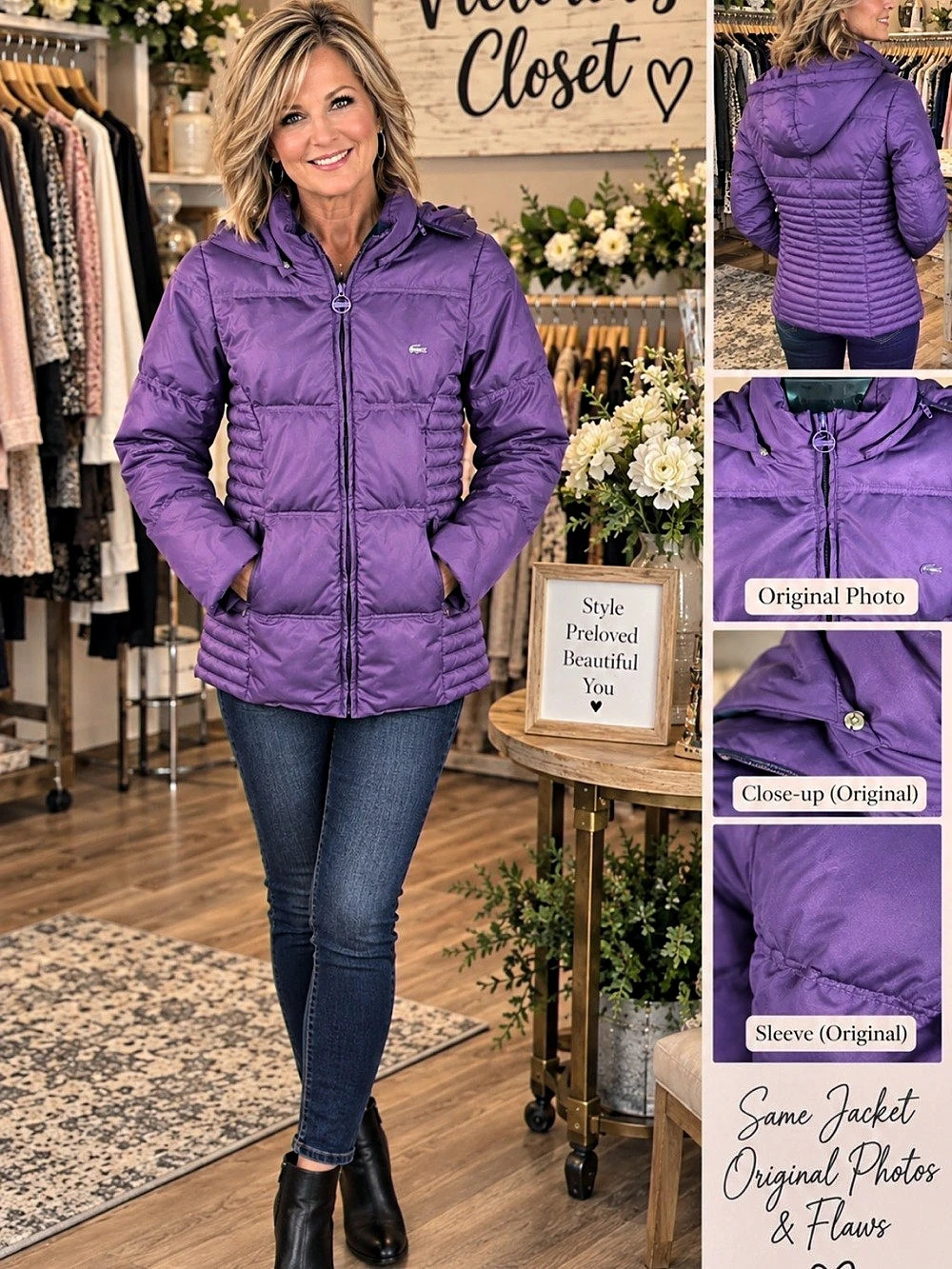 Lacoste Purple Puffer Jacket Ladies Size 36 (US Small) Like New